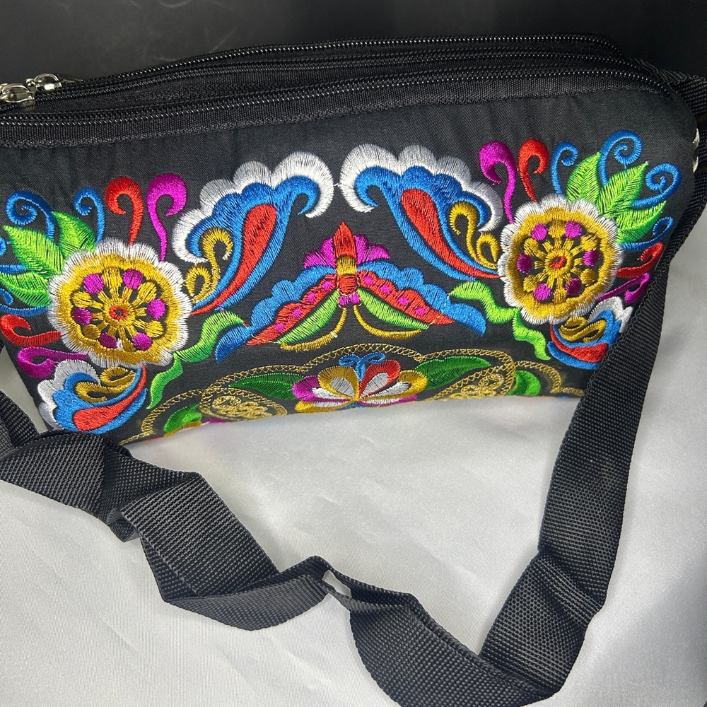 Embroidered Black Floral Women's Crossbody Bag - Picture 12 of 14